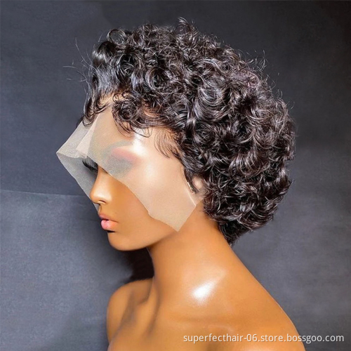 Wholesale In Stock 8'' 13x4 Front Lace Short Wig Pixie Cut 100% Human Hair Curly Wave Texture For Black Women